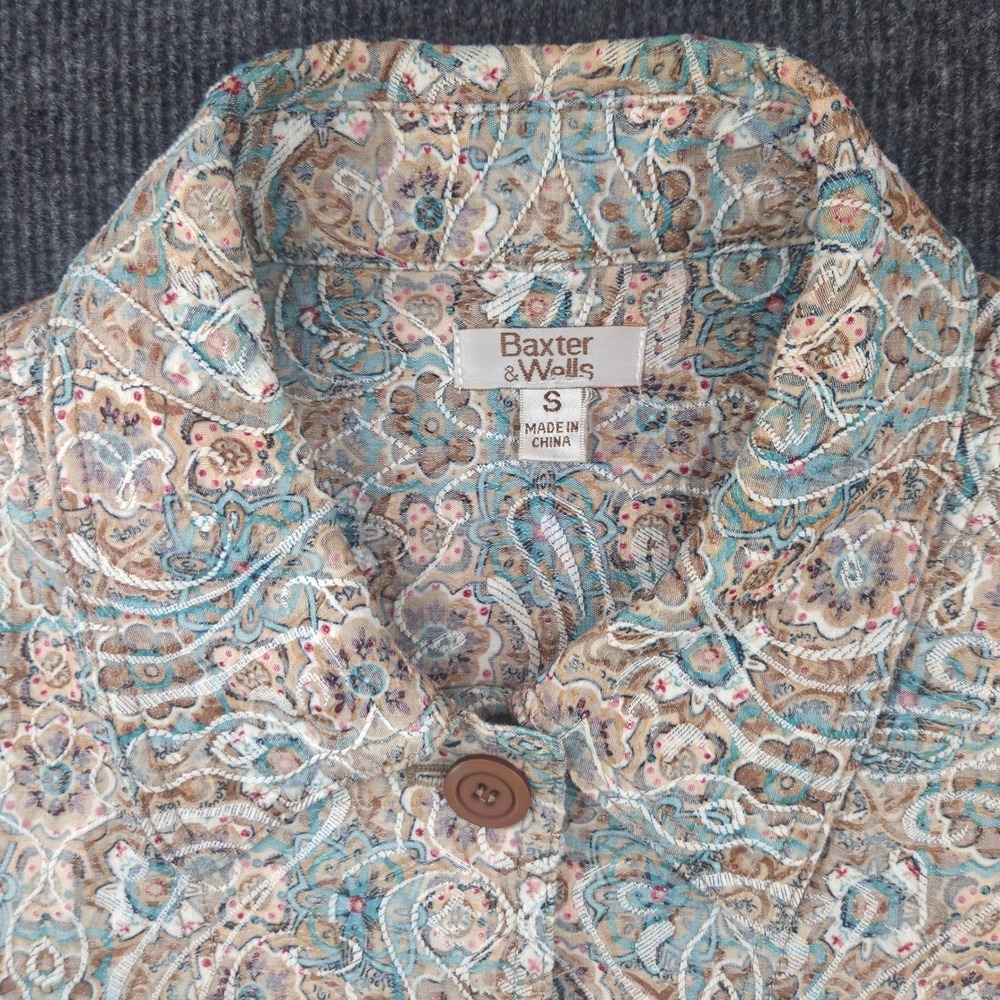 Baxter & Wells Paisley Jacket Womens Small Blue Tan Textured Button Up Excellent